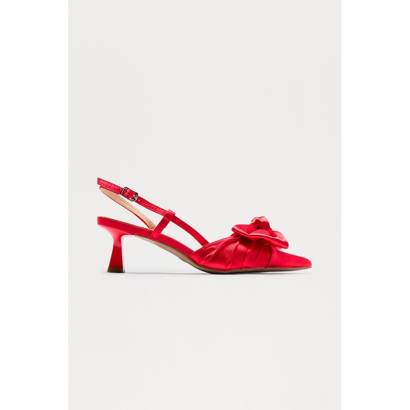 Lura Satin Bow Kitten Heel Pumps – Red