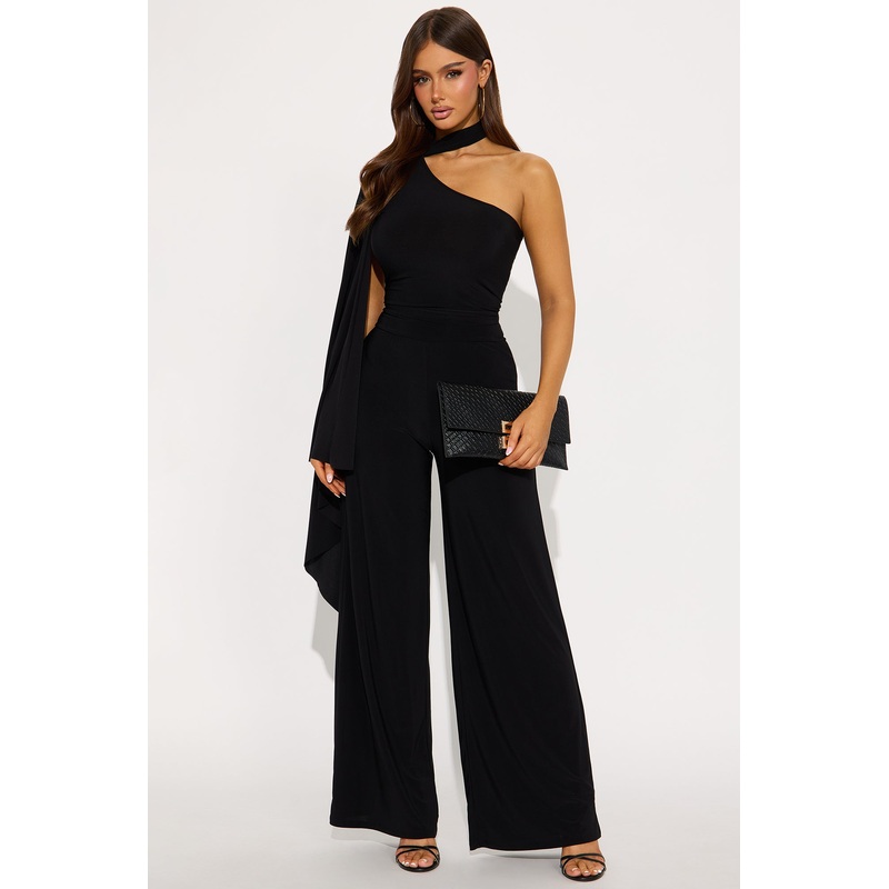 Mariah One Shoulder Pant Set – Black
