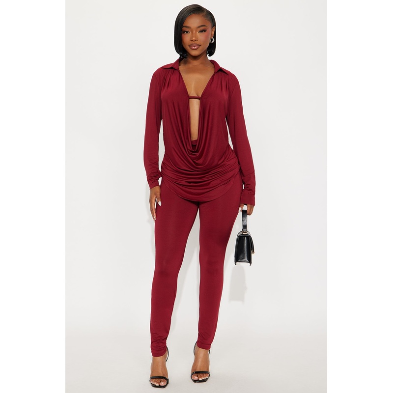 Monique Cowl Neck Legging Set – Burgundy