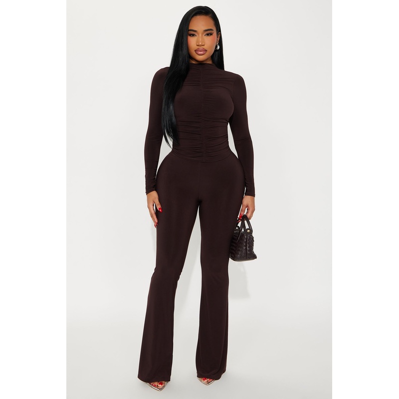 Natalie Ruched Mock Neck Pant Set – Chocolate