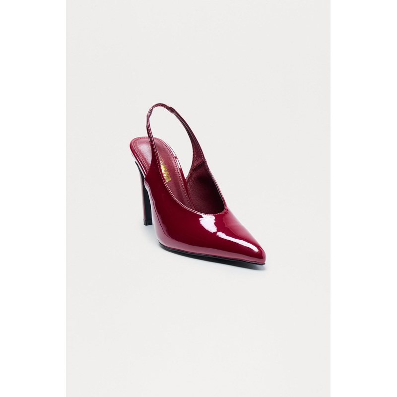 Ponia Faux Patent Slingback Pumps – Burgundy