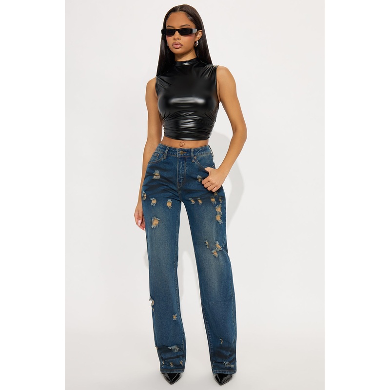 Power Move Distressed Straight Leg Jeans – Vintage Wash