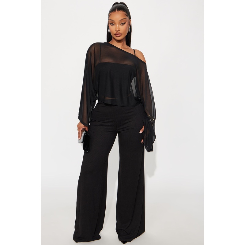 Raya Draped 3 Piece Pant Set – Black