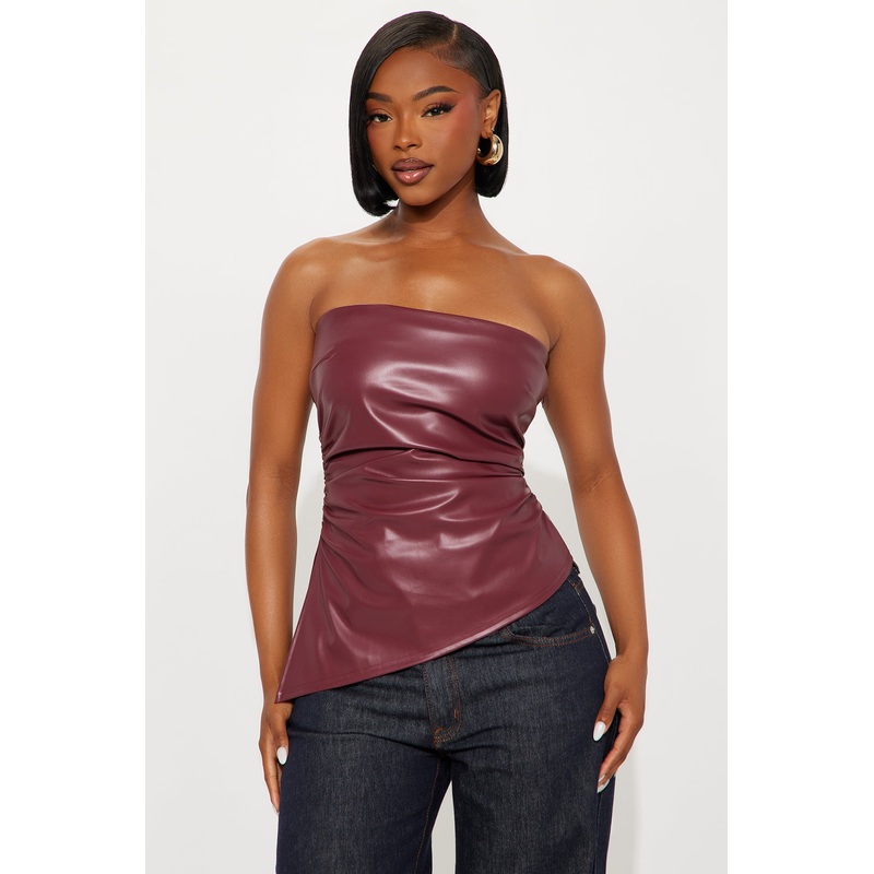 Ride It Out Faux Leather Top – Burgundy