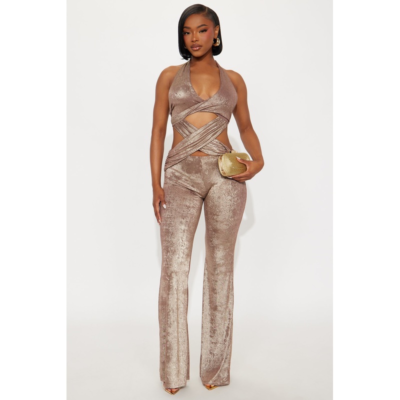 Romie Metallic Halter Jumpsuit – Mauve