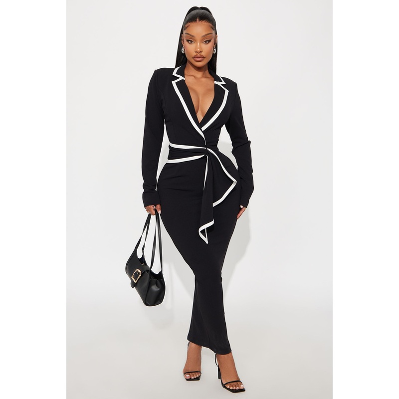 Scouter Collared Maxi Dress – Black/White