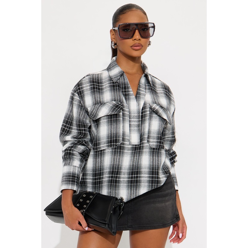 Shante Plaid Flannel Shirt – Black/combo