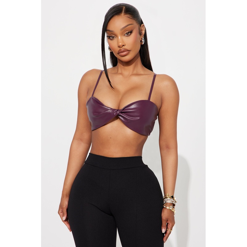 She’s A Baddie Faux Leather Bra Top – Plum