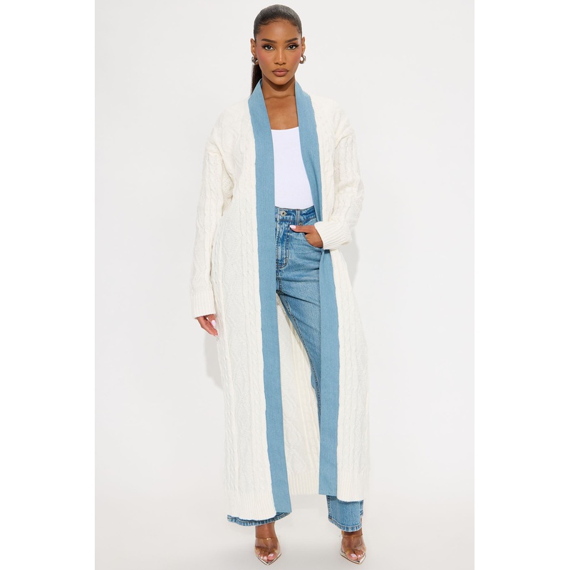 Snowed In Cable Knit Long Cardigan – Ivory