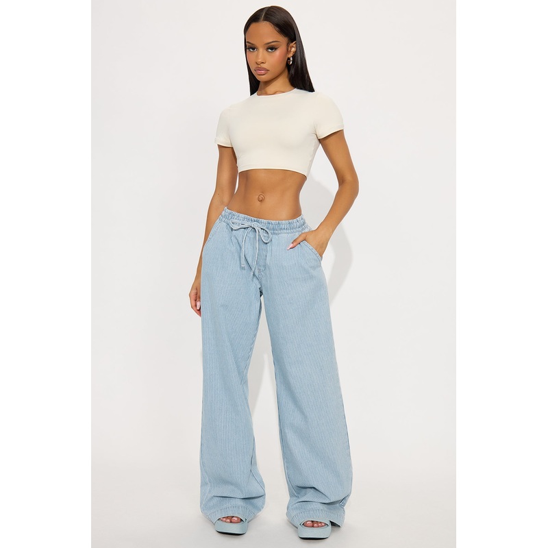 Tall Seawalk Striped Pull On Wide Leg Jeans – Light Blue