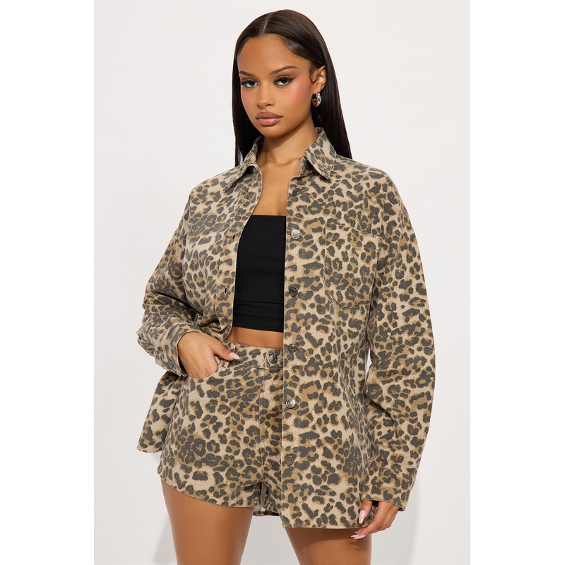 Things To Do Leopard Jacket And Short Set – Brown/combo
