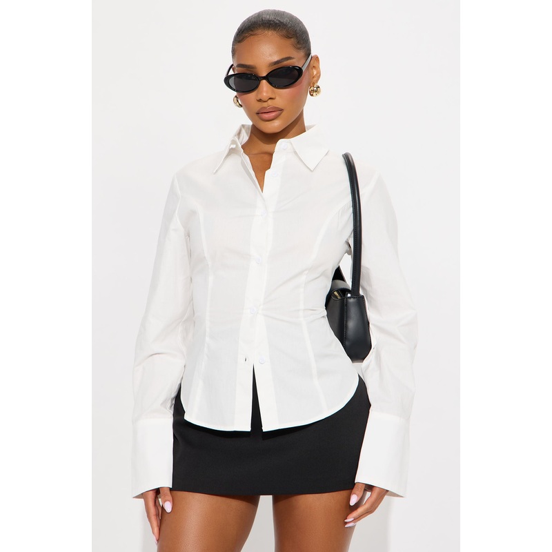Too Much Fun Lace Up Poplin Shirt – White