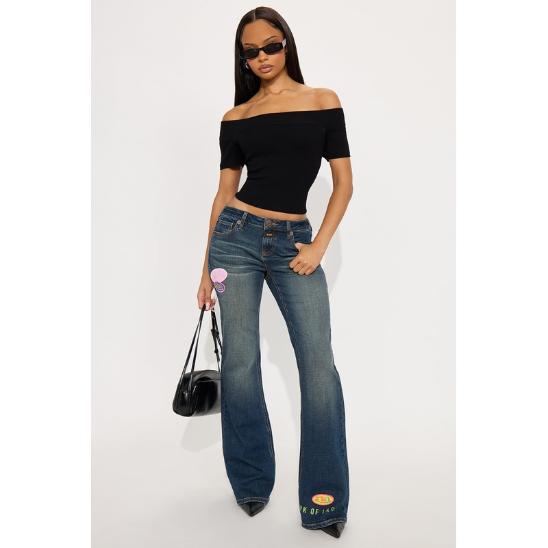 Von Dutch Tinted Low Rise Flare Jeans – Dark Wash
