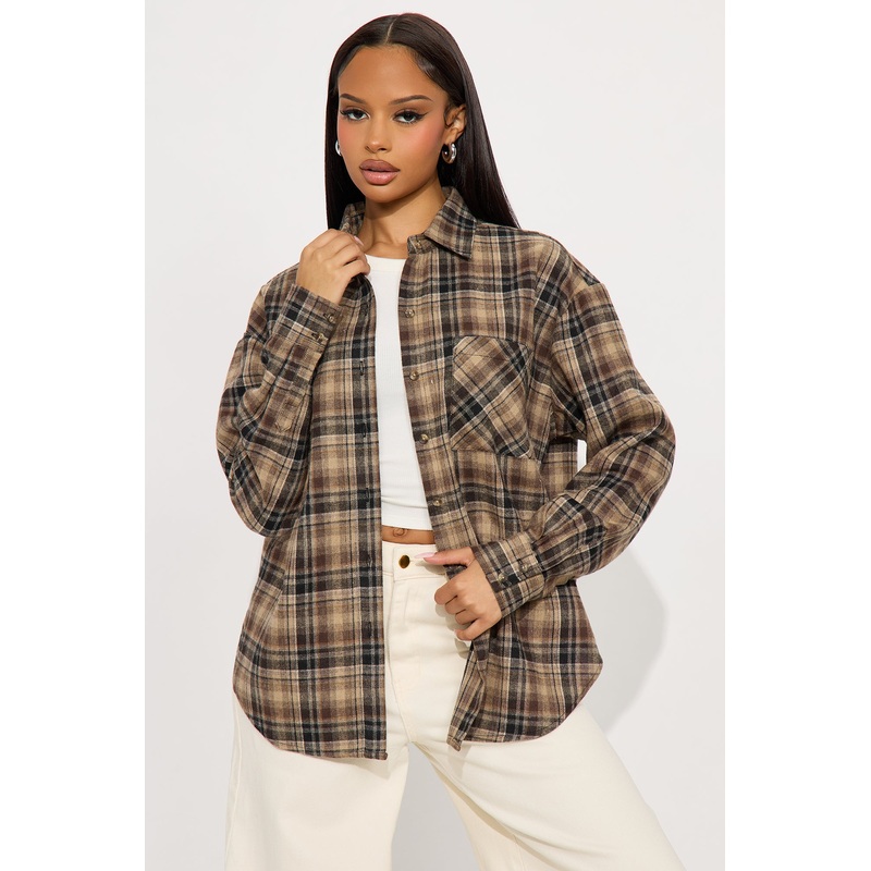 Where You At Flannel Plaid Shirt – Brown Combo