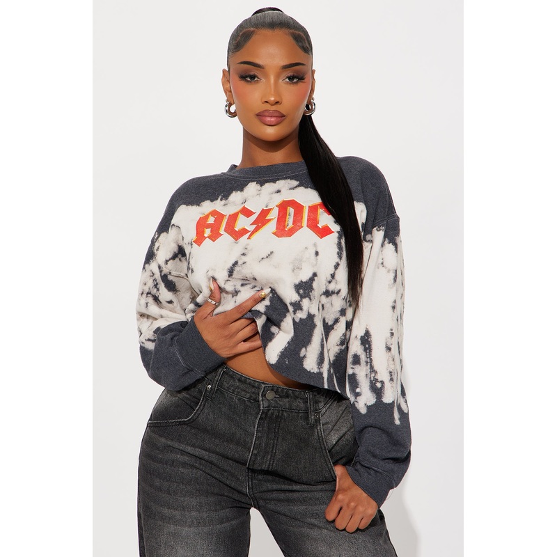 ACDC Bleach Cropped Crew Sweatshirt – Black