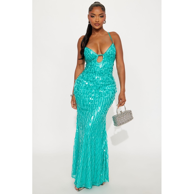 Aria Sequin Strappy Back Gown – Turquoise
