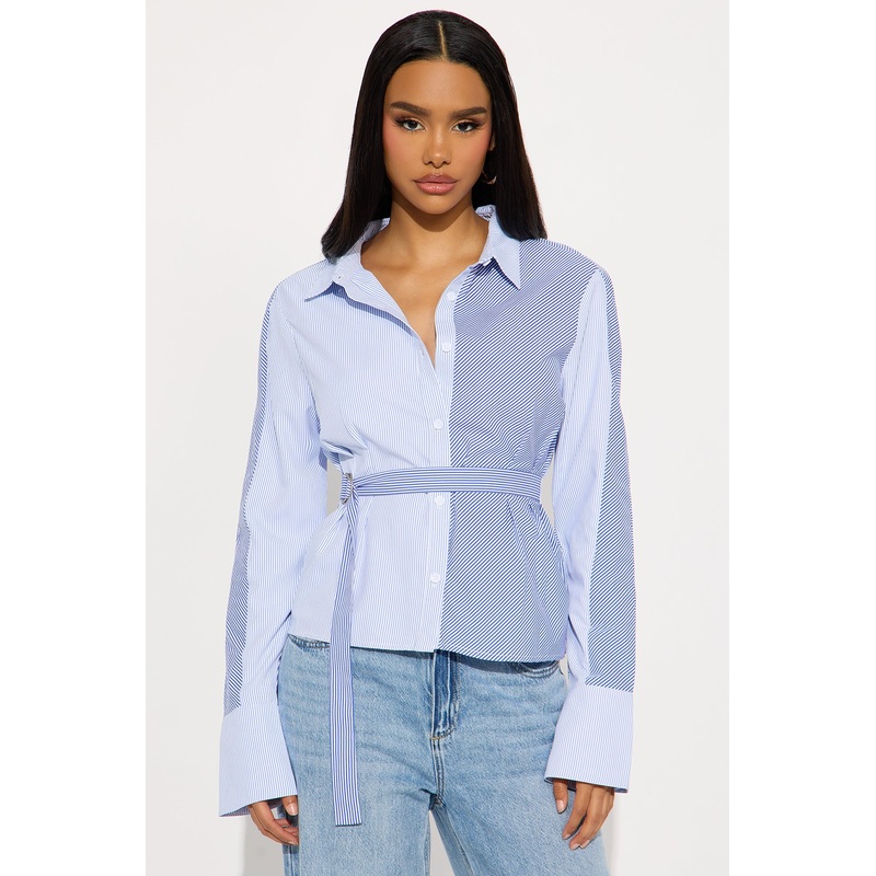 Away We Go Pinstripe Poplin Shirt – Blue