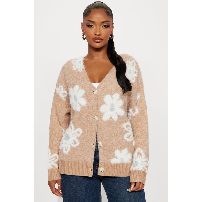 Basking In Spring Floral Cardigan – Taupe