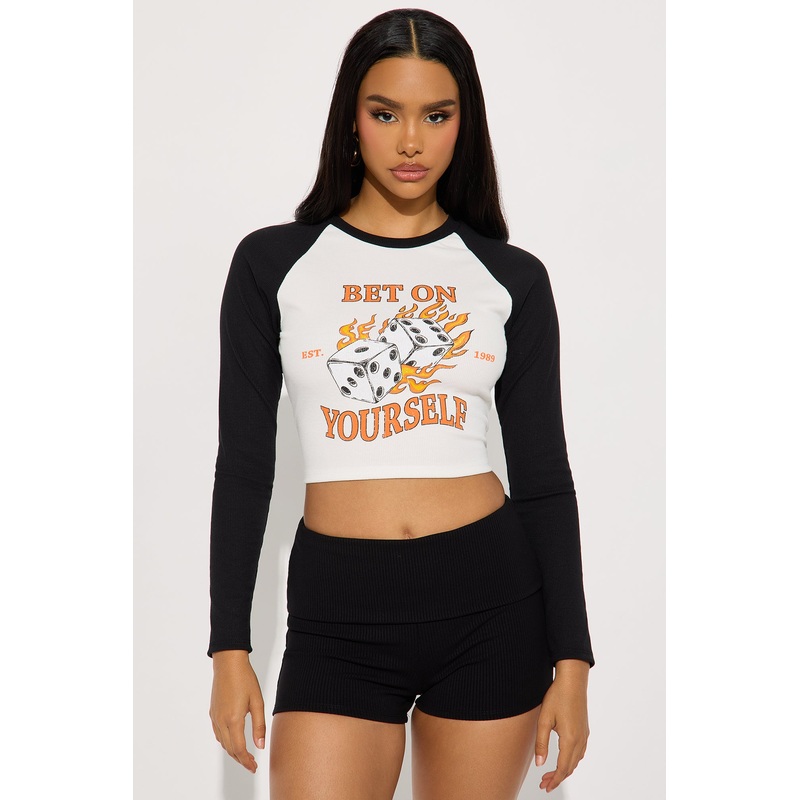 Bet On Yourself Ribbed Long Sleeve Tee – White/Black