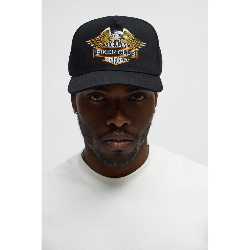 Biker Club Structured Snapback Hat – Black
