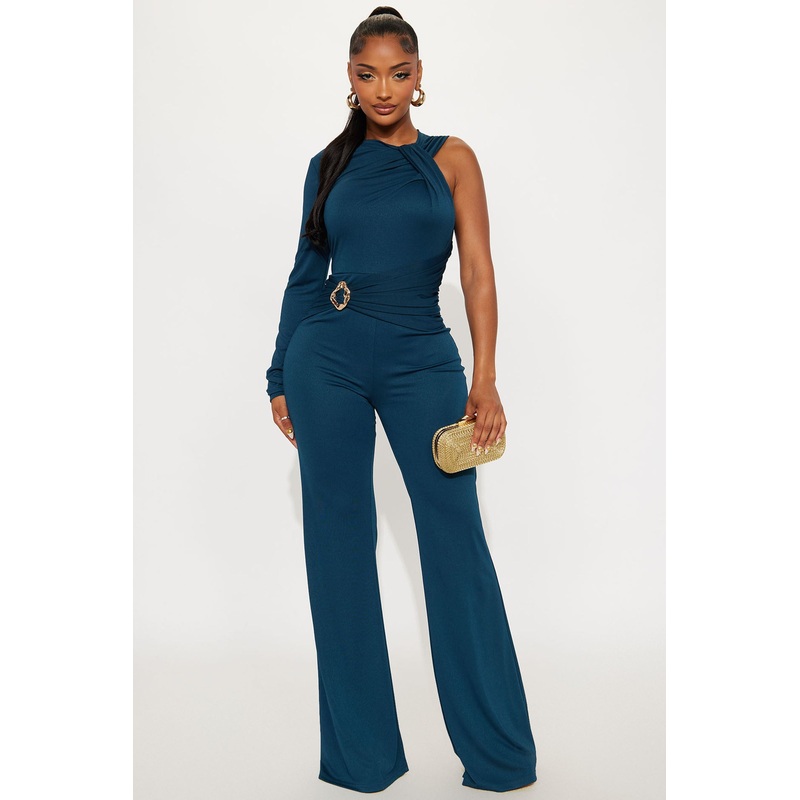Coco One Shoulder Flare Jumpsuit – Teal