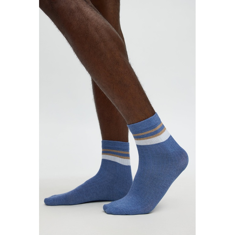 Contrast Stripes Ribbed Crew Sock  – Blue/combo