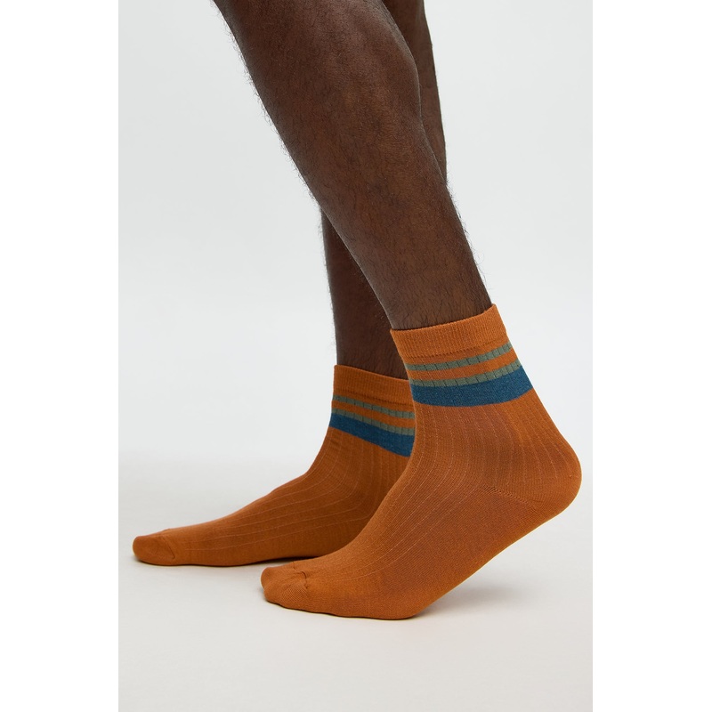Contrast Stripes Ribbed Crew Sock – Orange