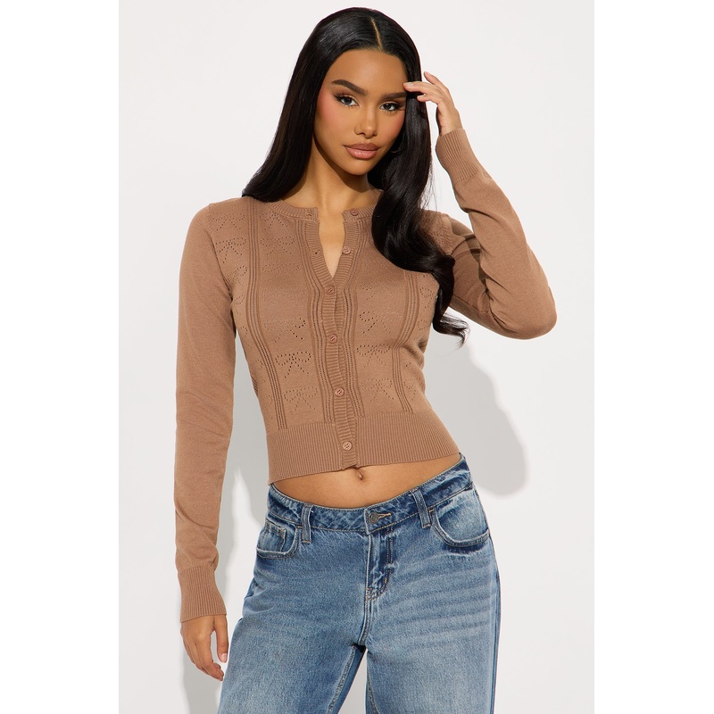 Giselle Bow Cardigan – Taupe