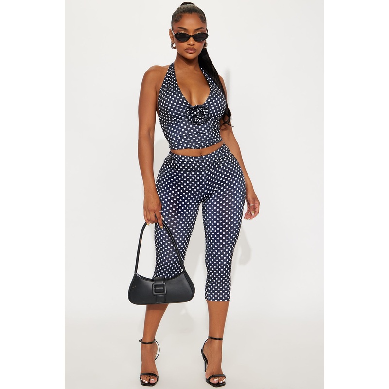 Just A Girl Polka Dot Halter Top Capri Set – Black/White