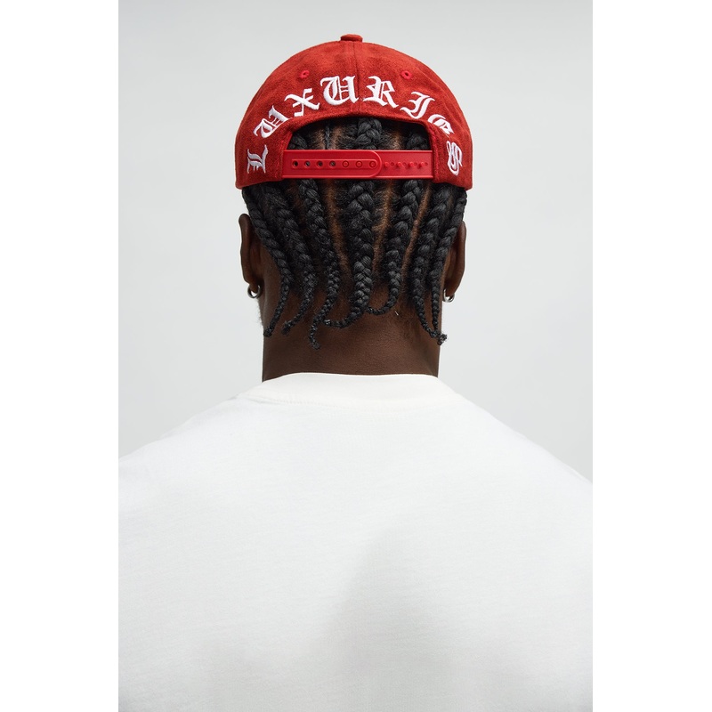 Luxuries Faux Suede Structured Snapback Hat – Red