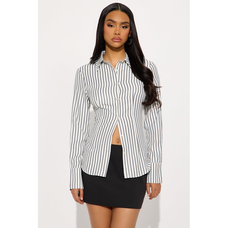 Mira Striped Poplin Shirt – White/Black