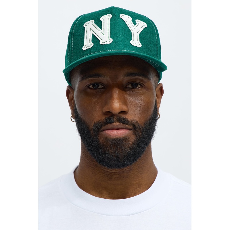 NY Contrast Stitch Textured Snapback Hat – Green