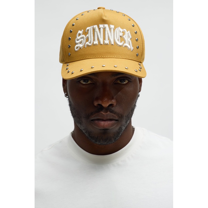 Sinner Studded Structured Snapback Hat – Mustard