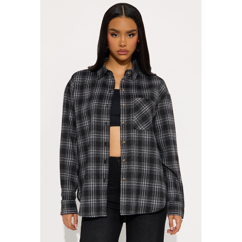 Where You At Flannel Plaid Shirt – Black/combo