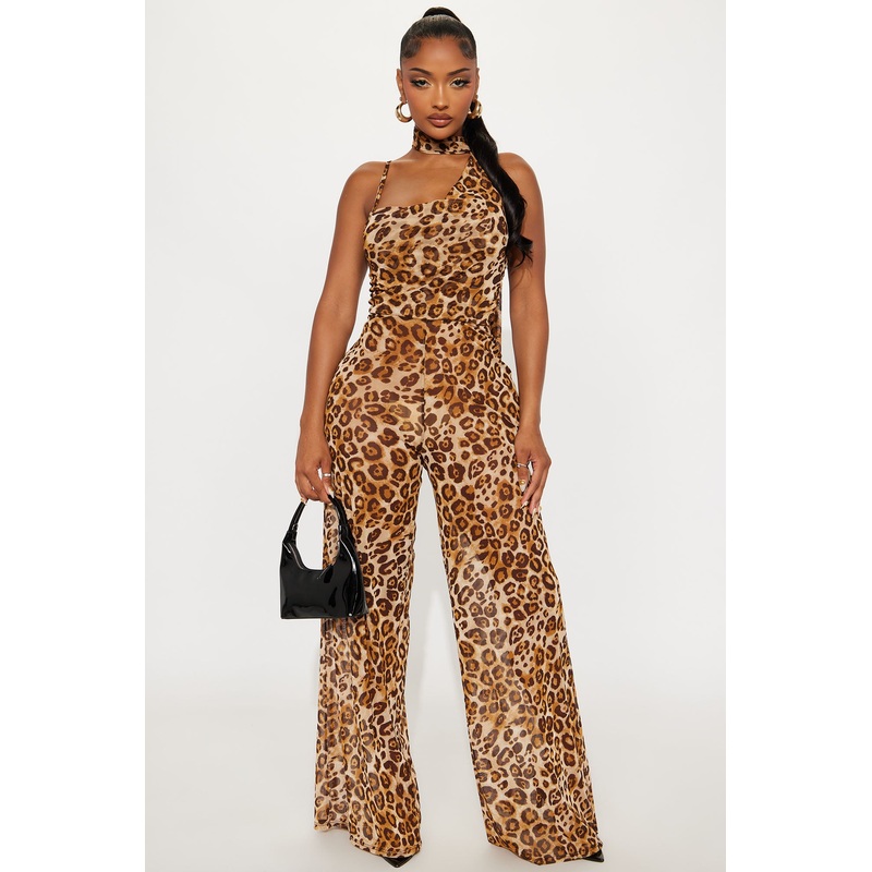 Wild Looks Leopard Mesh Jumpsuit – Taupe/combo