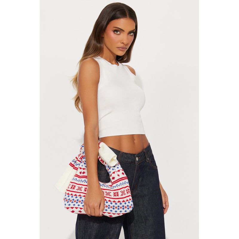Winter Wonderland Sweater Knit Satchel Handbag – White/combo