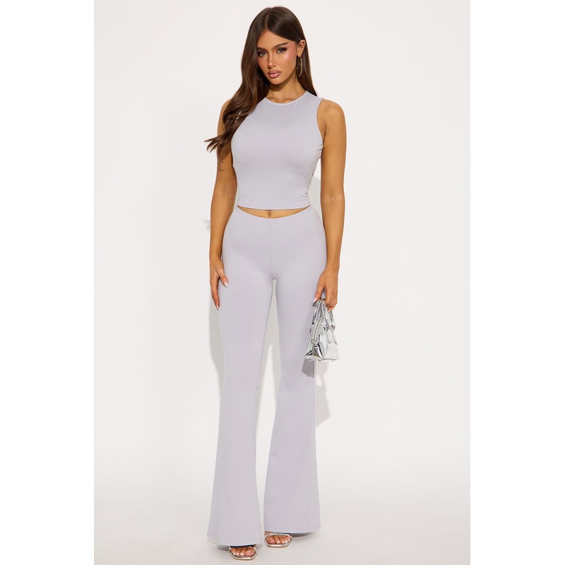 All Day Sleek Matte Tricot Pant Set – Grey