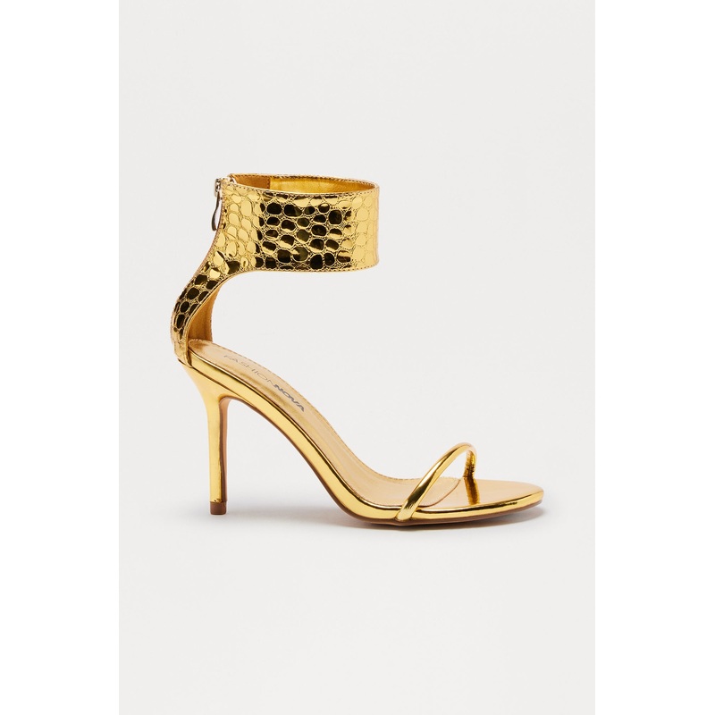 Amaze Metallic Ankle Strap Heels – Gold