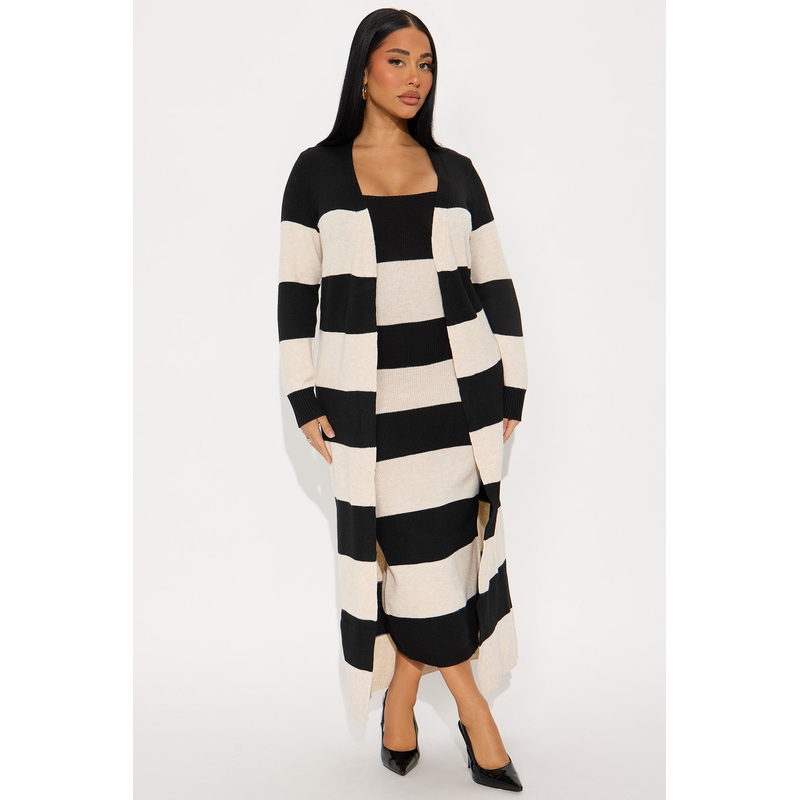 Boo Bae Striped Maxi Dress Set – Black/combo