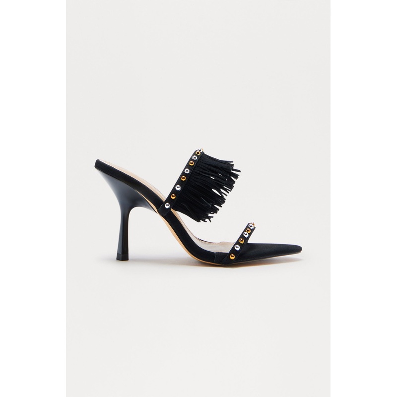 Bradley Studded Fringe Heels – Black