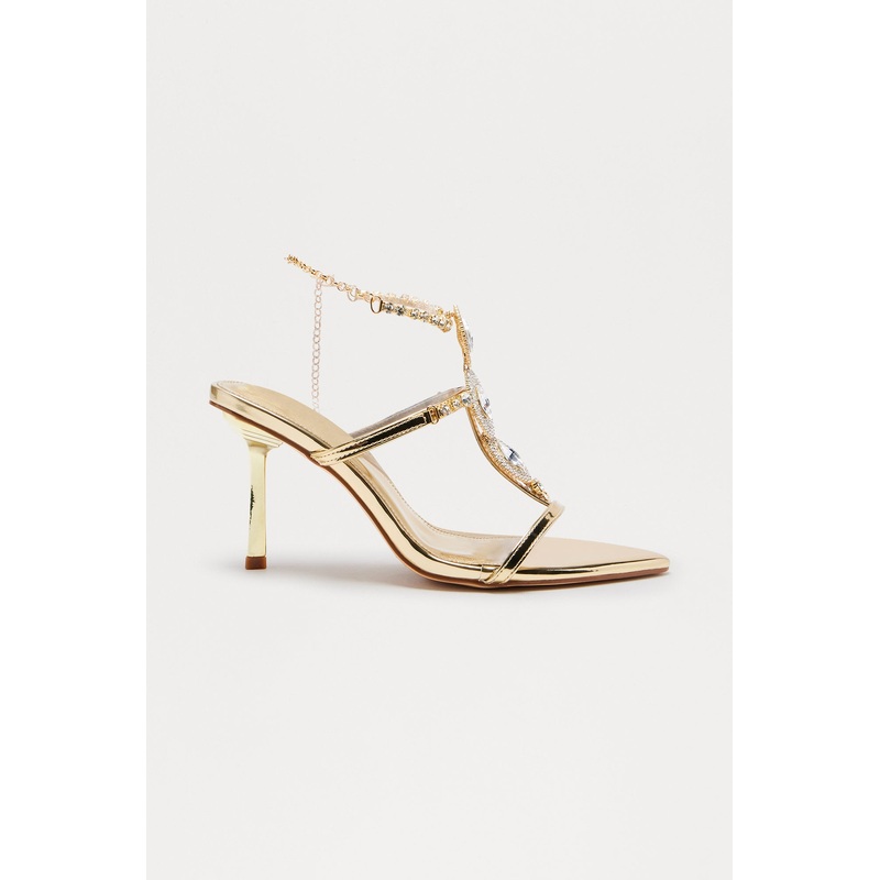 Emelda Rhinestone Ankle Strap Heels – Gold