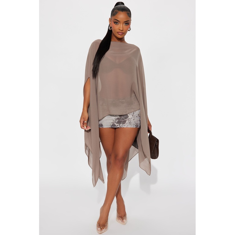 Get In Line Long Chiffon Kimono Top – Mocha
