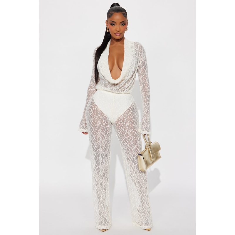 Hot Intentions Cowl Neck Lace Pant Set – Ivory
