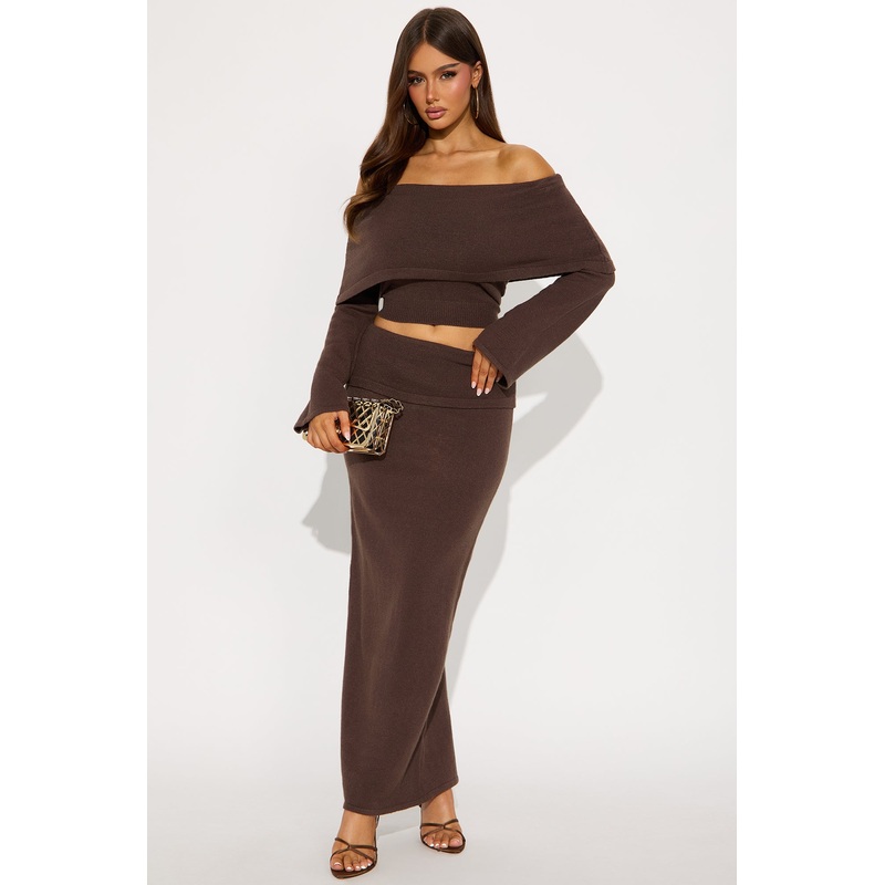 Isla Fold Over Sweater Maxi Skirt Set – Chocolate