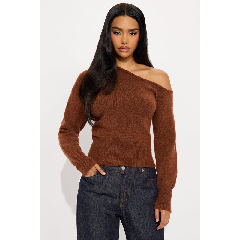 Just For Fun One Shoulder Sweater – Chestnut
