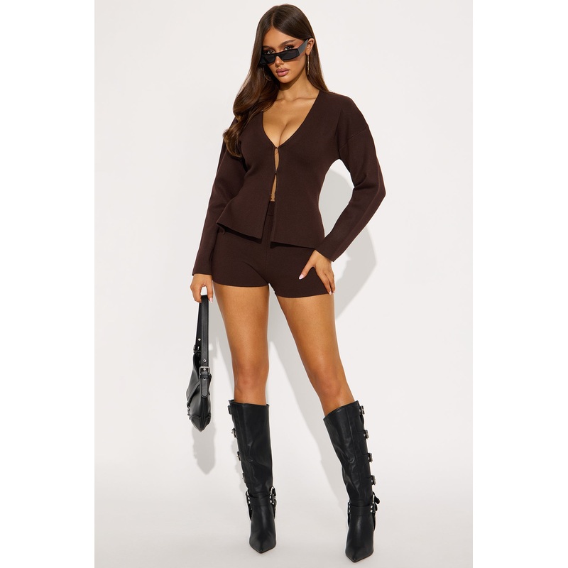 Millie Cardigan Mini Skirt Set – Brown