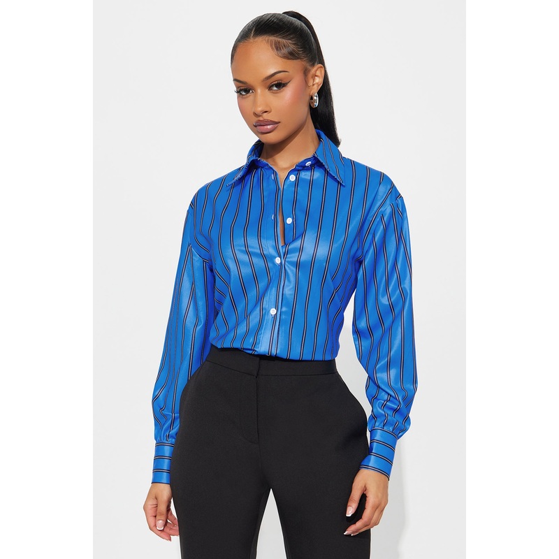 Myra Pinstripe Satin Shirt – Blue/combo
