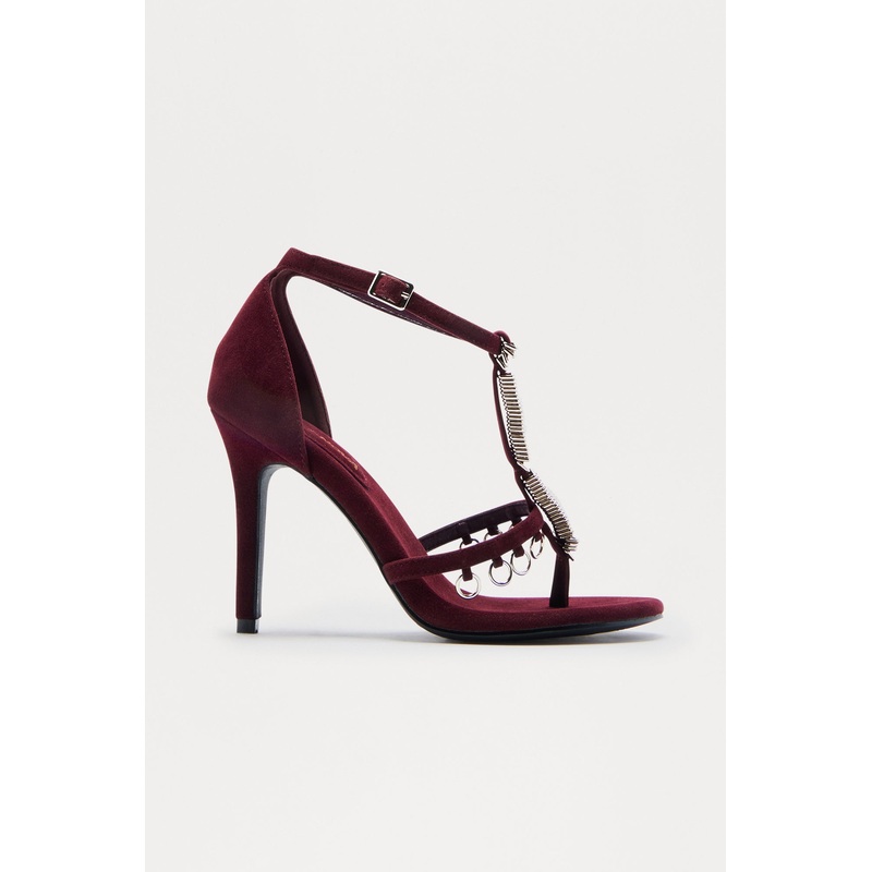 Plotline Hardware Thong Heels – Burgundy