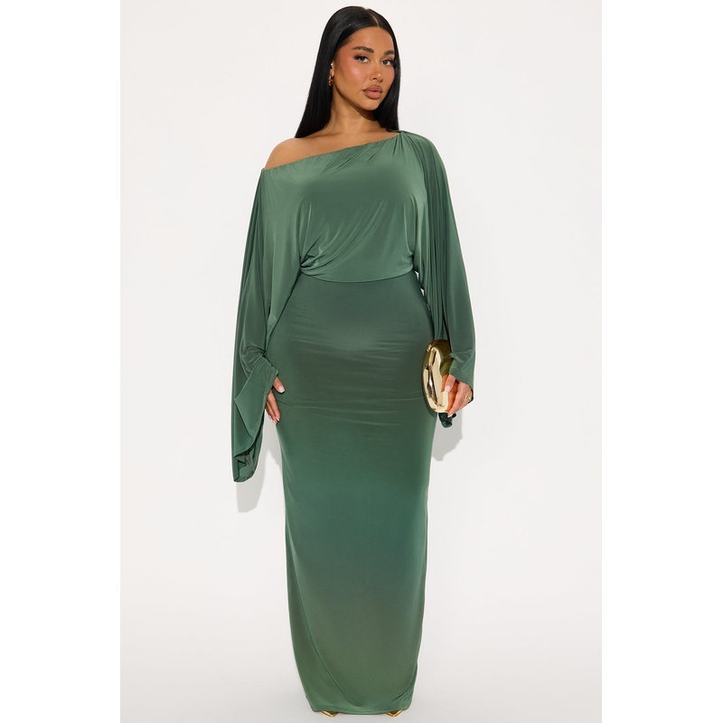 Rebecca Off Shoulder Maxi Dress – Olive
