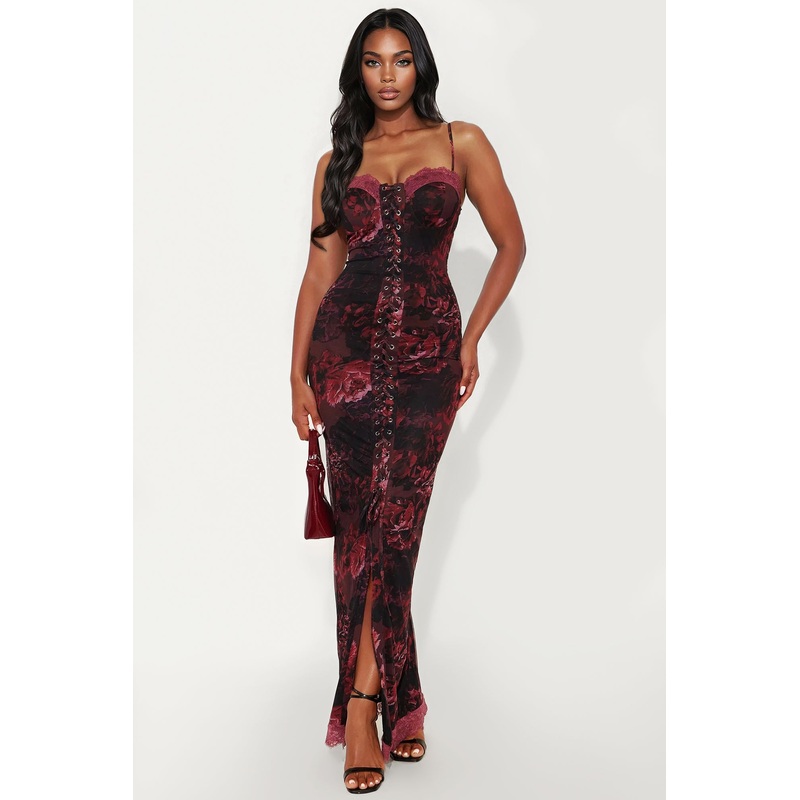 Rose Rage Floral Maxi Dress – Burgundy/combo